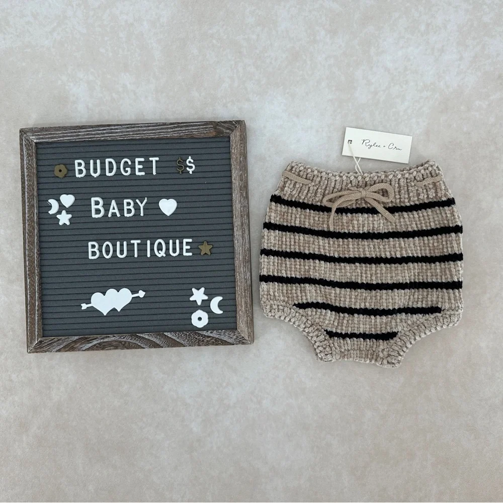 New Rylee + Cru Tan and Black Striped Chenille Bloomers